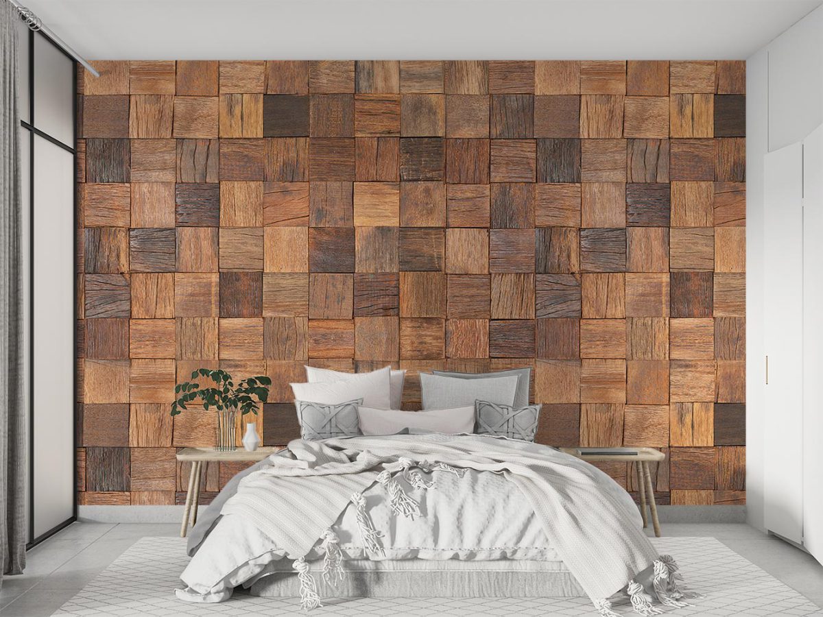 کاغذ دیواری اتاق خواب طرح مربع های چوبی W10170200