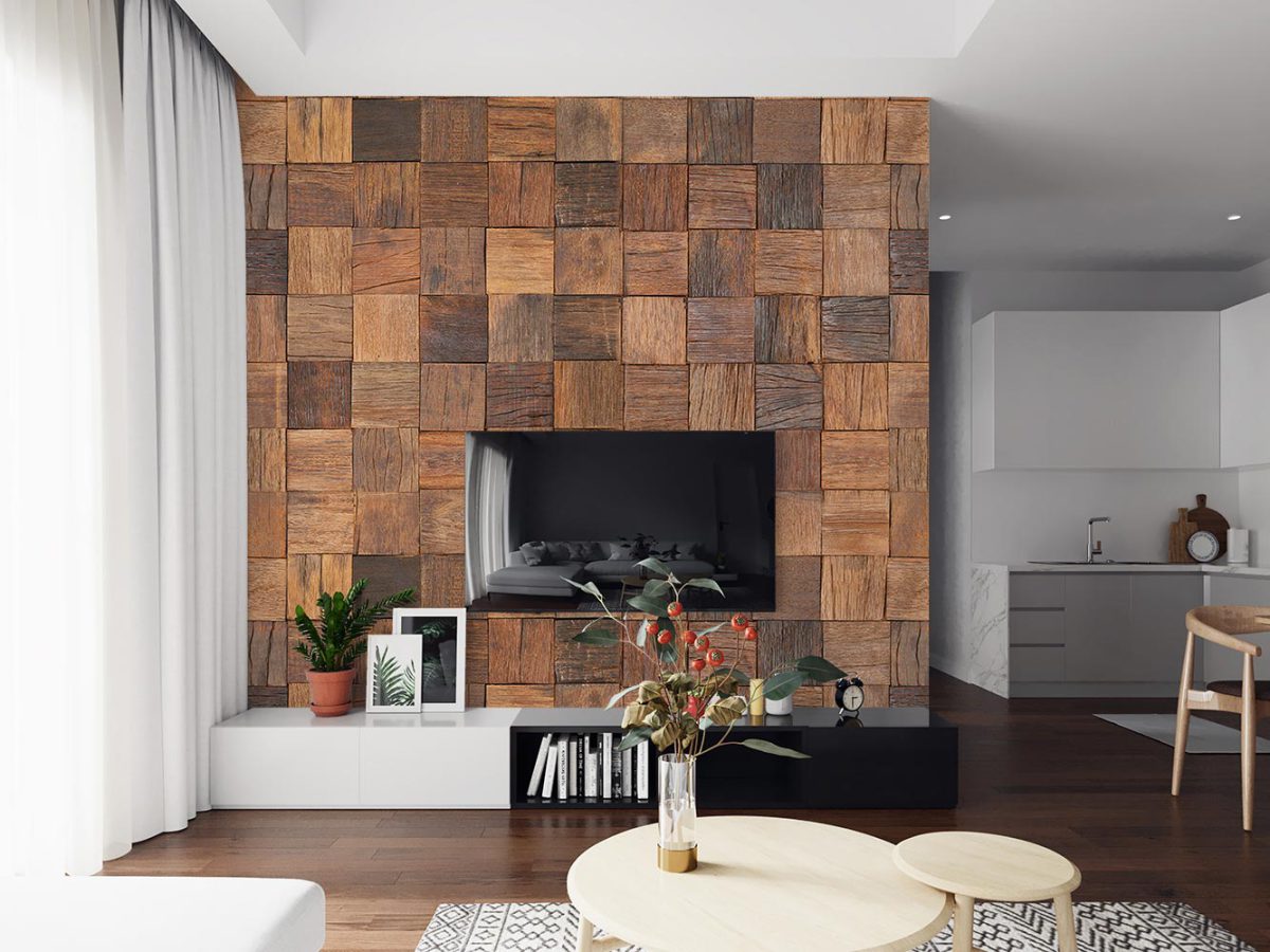 کاغذ دیواری پشت تلویزیون طرح مربع های چوبی W10170200