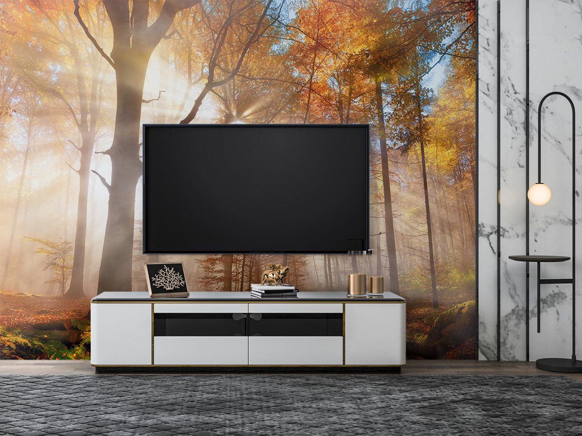 پوستر دیواری سه بعدی پشت تلویزیون منظره پاییز طبیعت W10171100