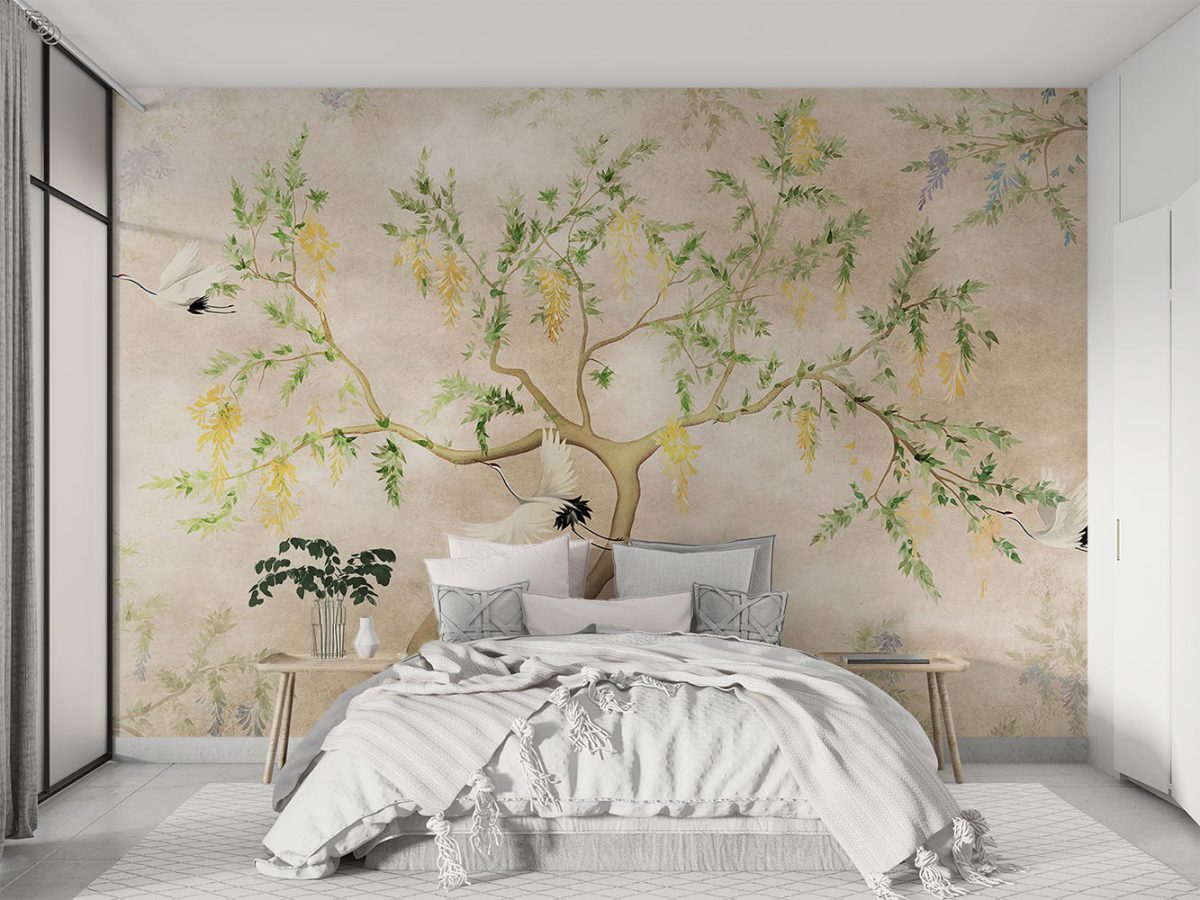 کاغذ دیواری اتاق خواب طرح درخت و برگ W10171800