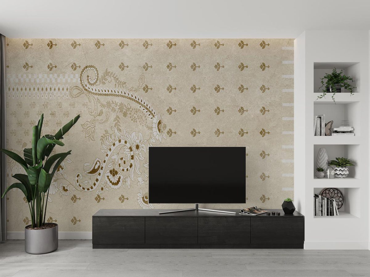 کاغذ دیواری تی وی روم طرح کلاسیک سنتی W10173900
