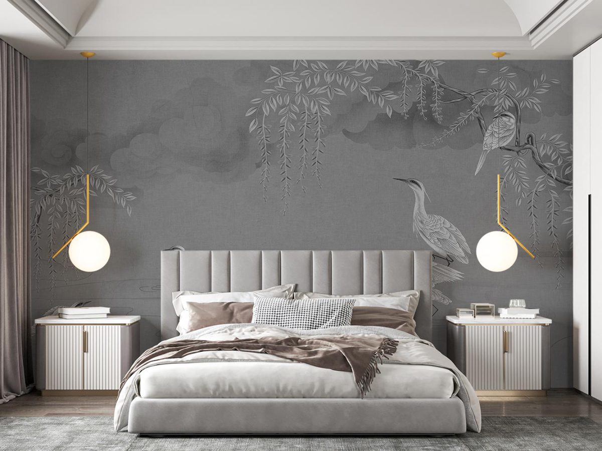 پوستر دیواری اتاق خواب طرح پرنده و برگ W10175700
