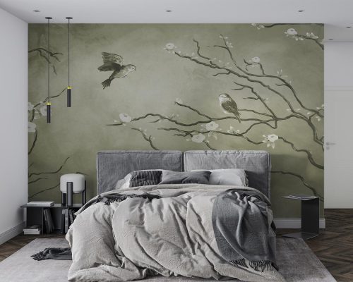 کاغذ دیواری طرح شاخه و پرنده W10175800