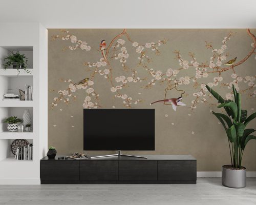 کاغذ دیواری طرح شکوفه و پرنده W10177500