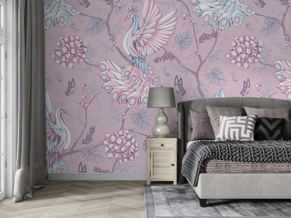 کاغذ دیواری اتاق خواب طرح پرنده و گل W10181100