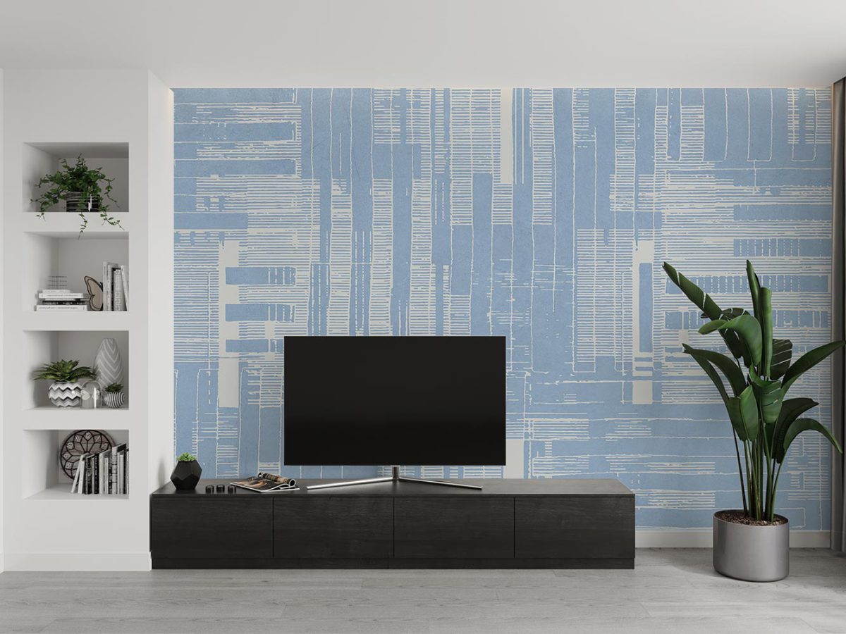 کاغذ دیواری آبی مدرن هنری W10182100 برای پشت تلویزیون