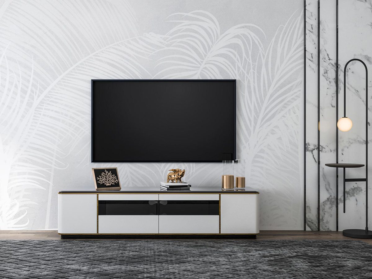 کاغذ دیواری پشت تلویزیون سبک مینیمال طرح برگ W10182900