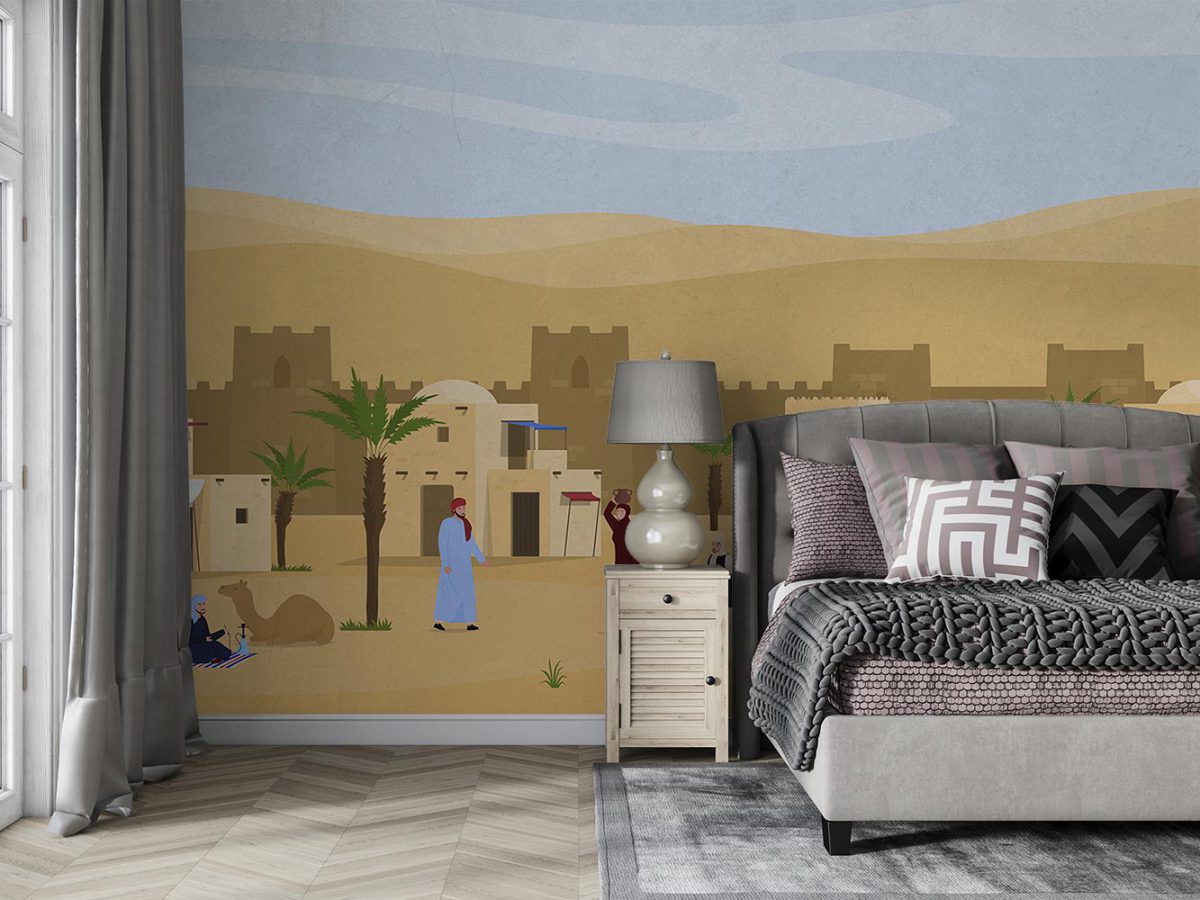 کاغذ دیواری اتاق خواب طرح شهر روستا عرب W10186300