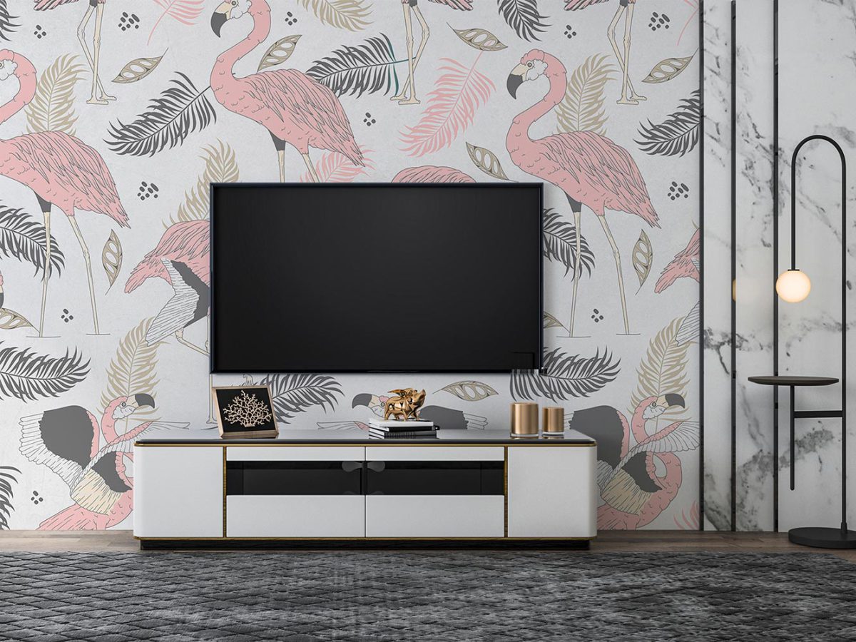 کاغذ دیواری پشت تلویزیون طرح مدل فلامینگو W10188500