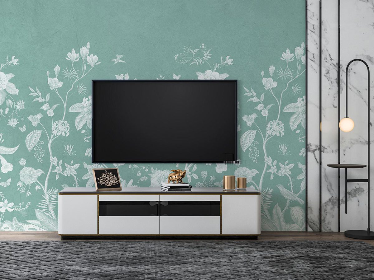 کاغذ دیواری پشت TV طرح گل و برگ W10189300