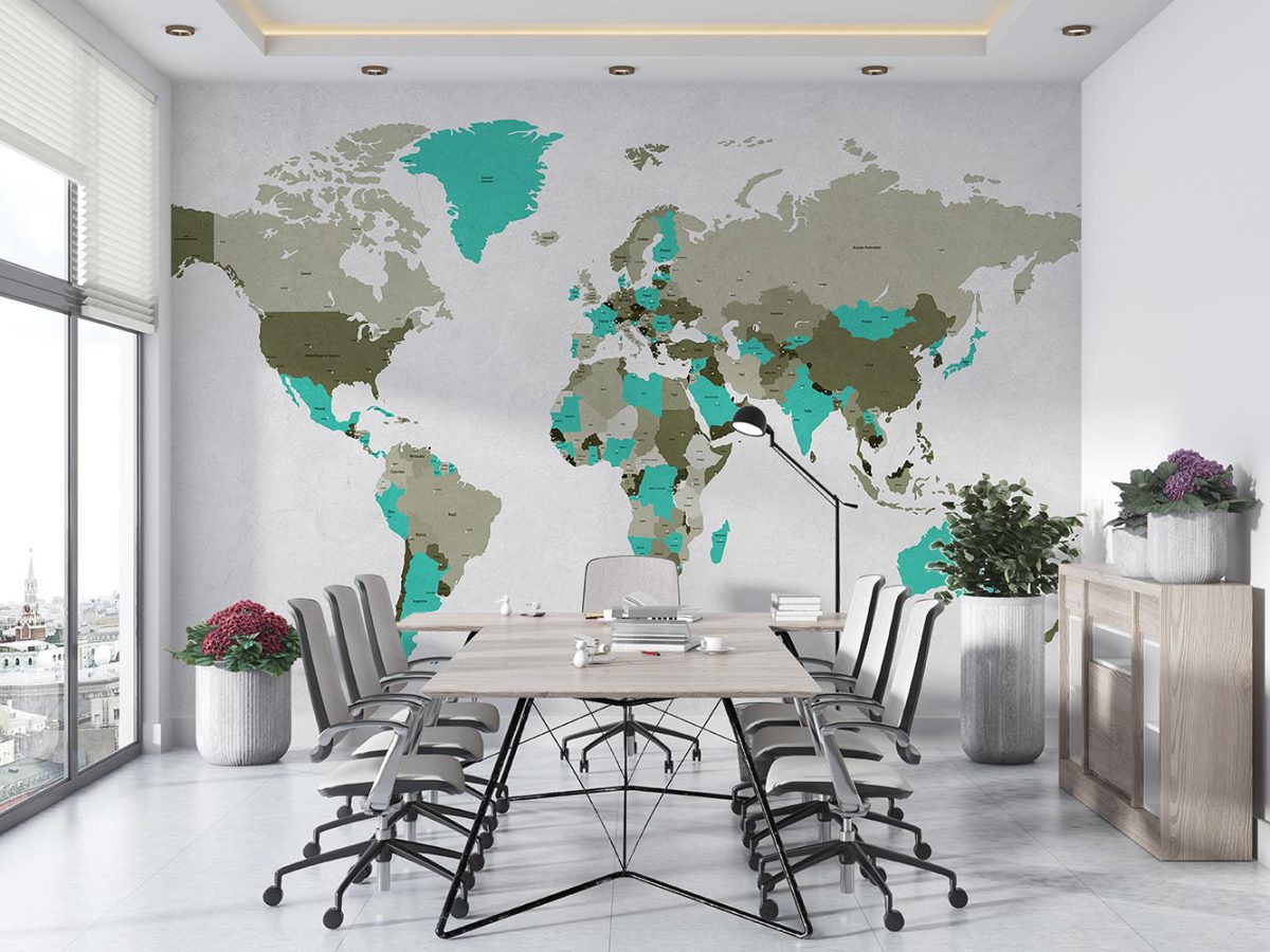 پوستر کاغذ دیواری نقشه جهان بزرگ W10189900 برای اداری دفتر کار