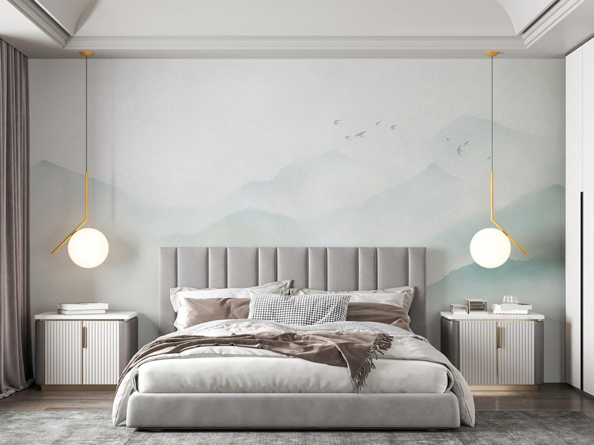 کاغذ دیواری اتاق خواب طرح مدل منظره کوهستان محو W10191700