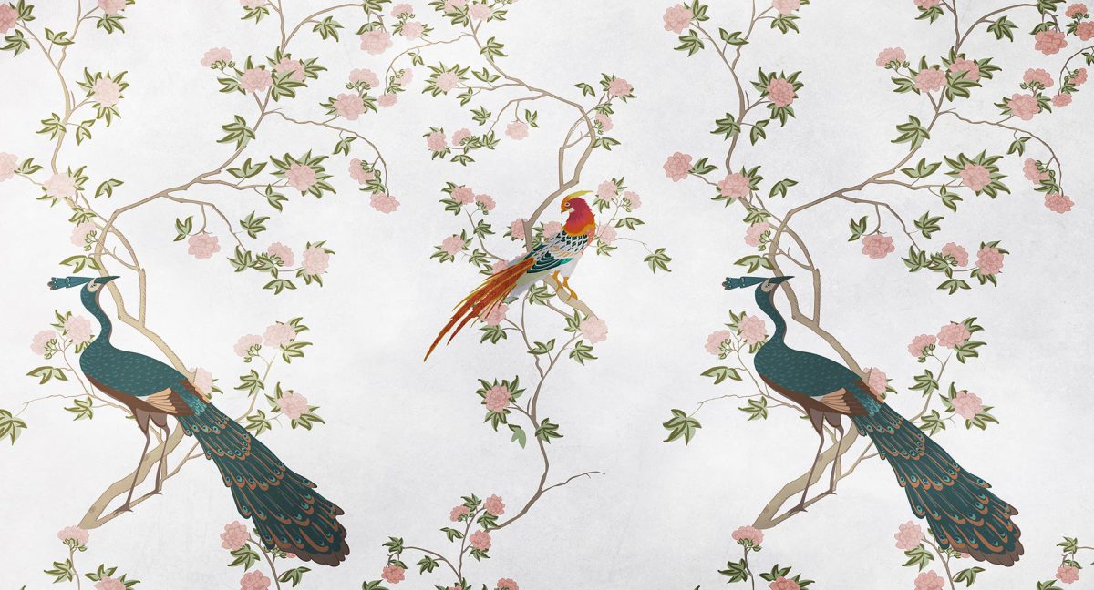 کاغذ دیواری طاووس و گل ریز W10191800