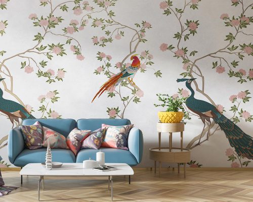 کاغذ دیواری طاووس و گل ریز W10191800