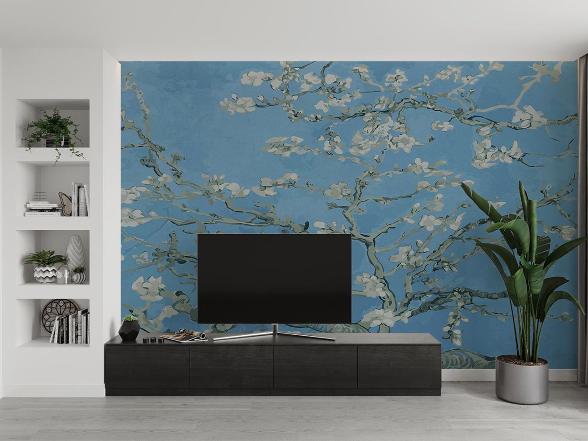 کاغذ دیواری پشت تلویزیون طرح ونگوگ شکوفه گل W10192700
