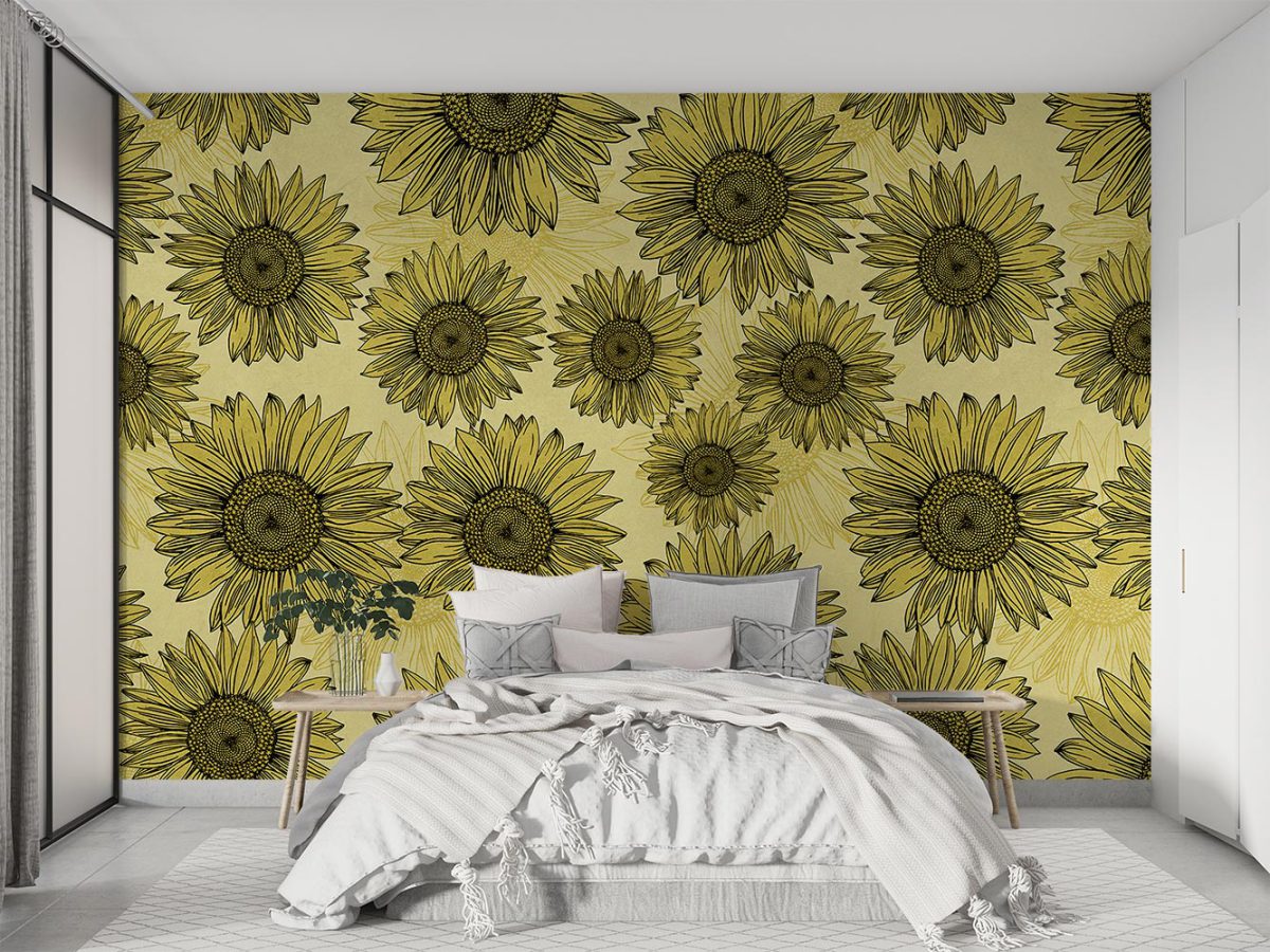 کاغذ دیواری برای اتاق خواب طرح گل آفتابگردان W10195500