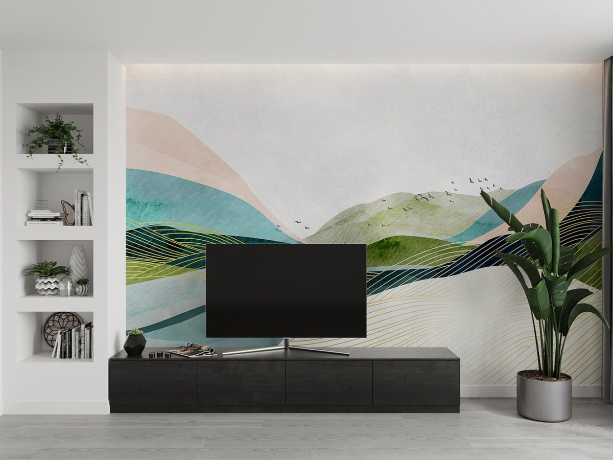 کاغذ دیواری پشت تلویزیون طرح مدرن هنری W10196900