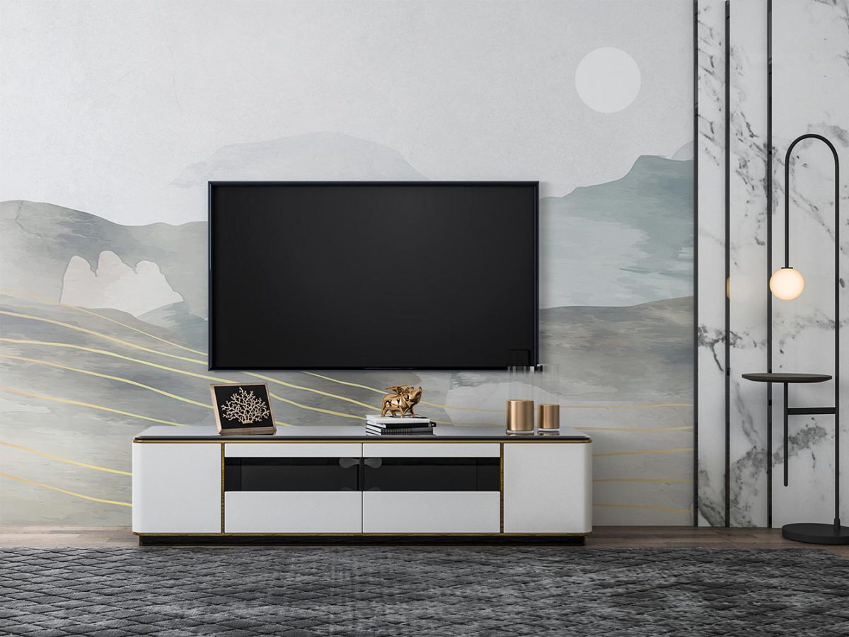 کاغذ دیواری پشت تلویزیون مدل آبرنگی مدرن W10197400