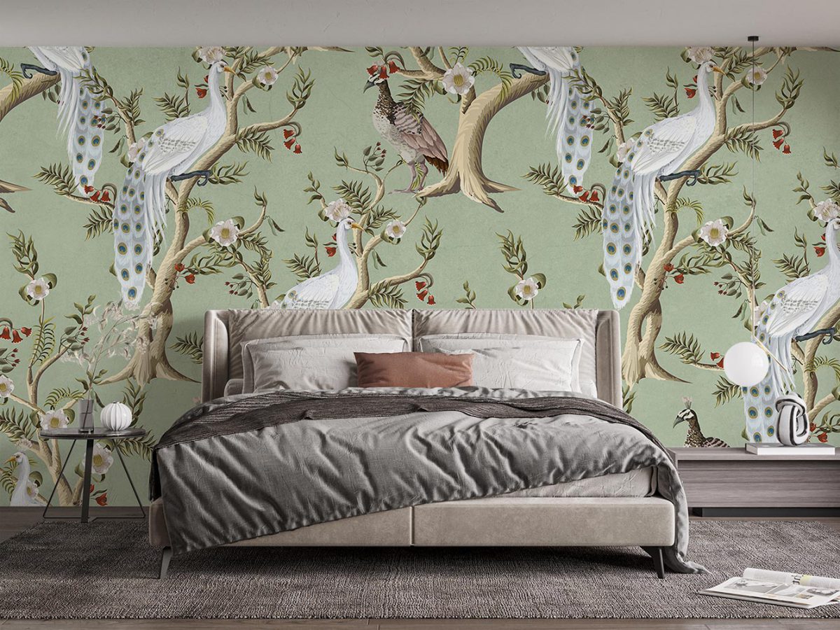 کاغذ دیواری اتاق خواب طرح لاکچری طاووس گل ریز W10197900