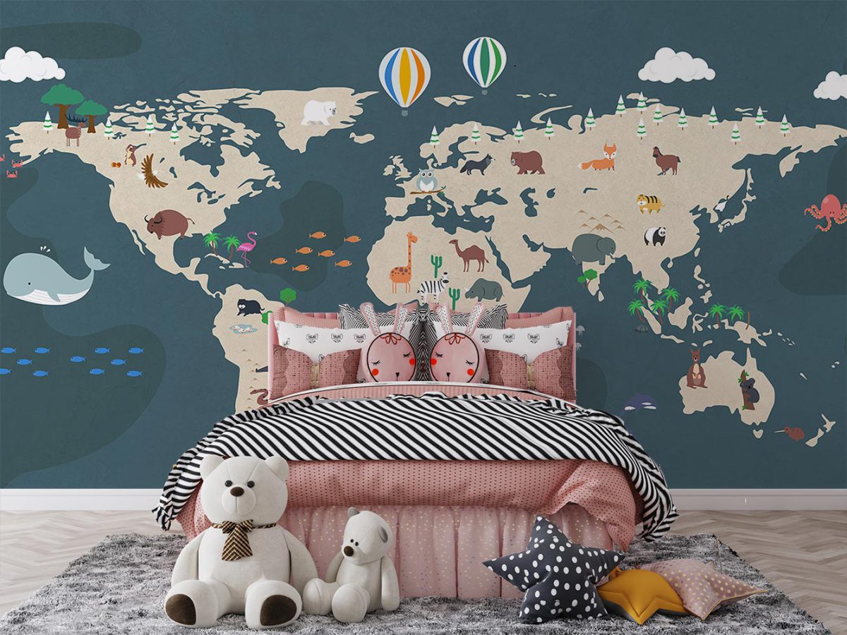 پوستر دیواری کودک نقشه جهان W10199800