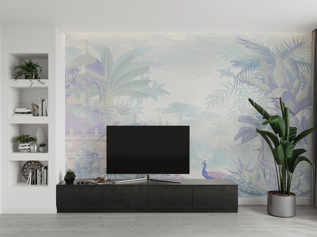 کاغذ دیواری پشت tv طرح طاووس و درخت W10210100
