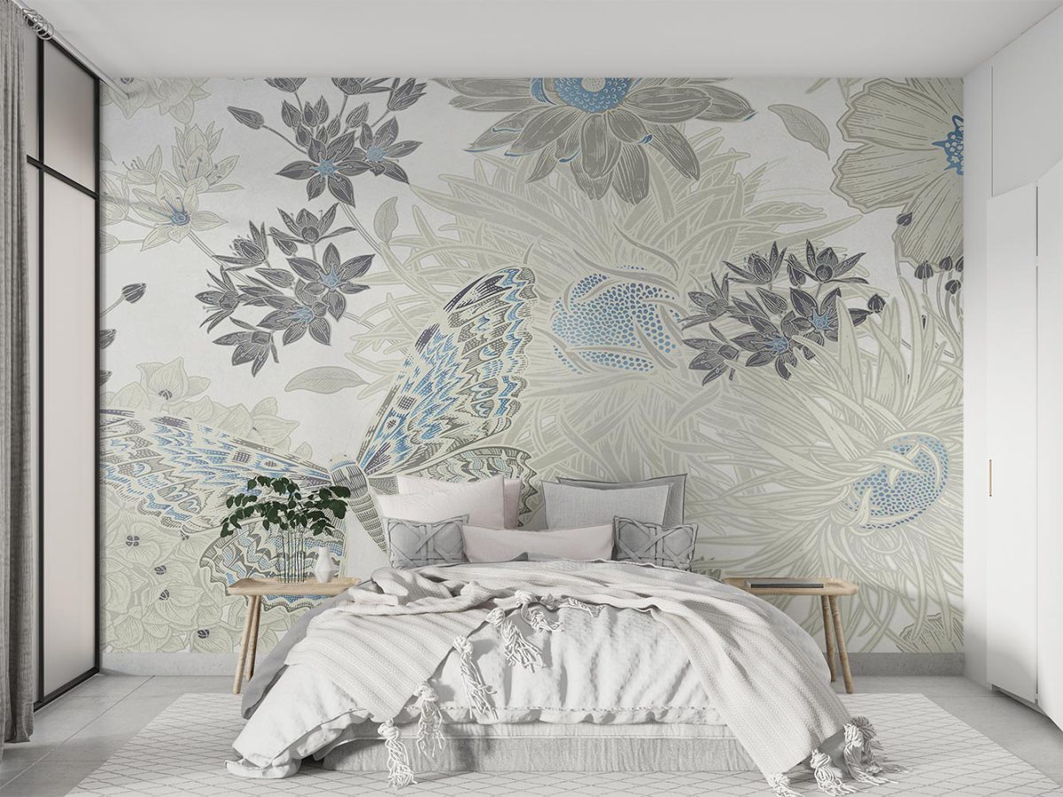 کاغذ دیواری اتاق خواب مستر طرح پروانه و گل W10210200