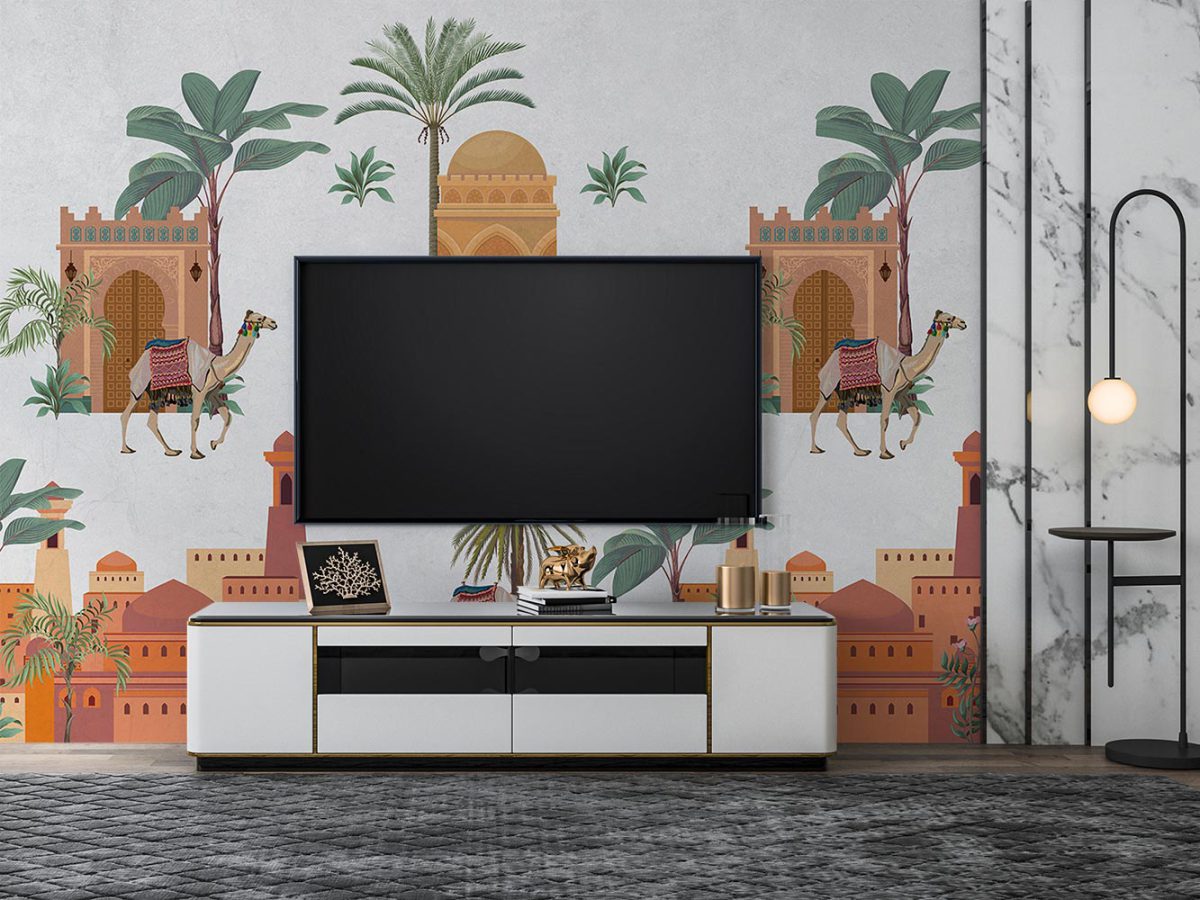 کاغذ دیواری پشت تلویزیون طرح عربی سنتی W10213600