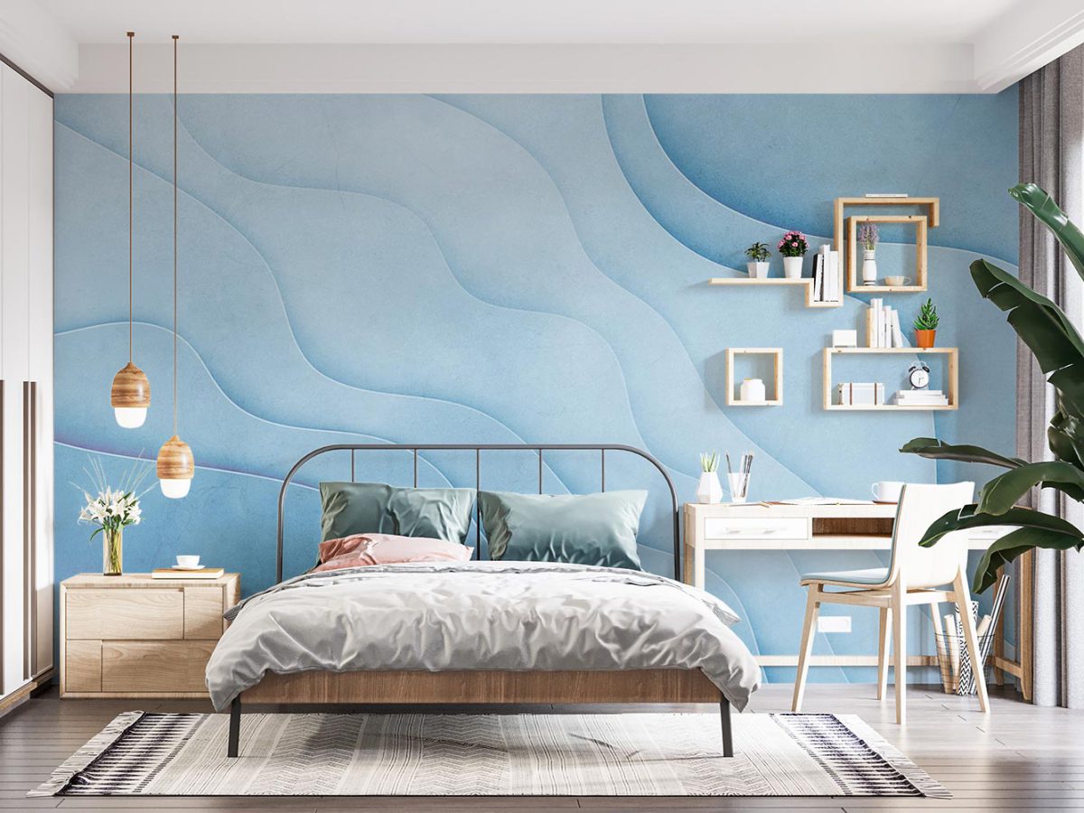 کاغذ دیواری آبی طرح هندسی موج دار W10214900