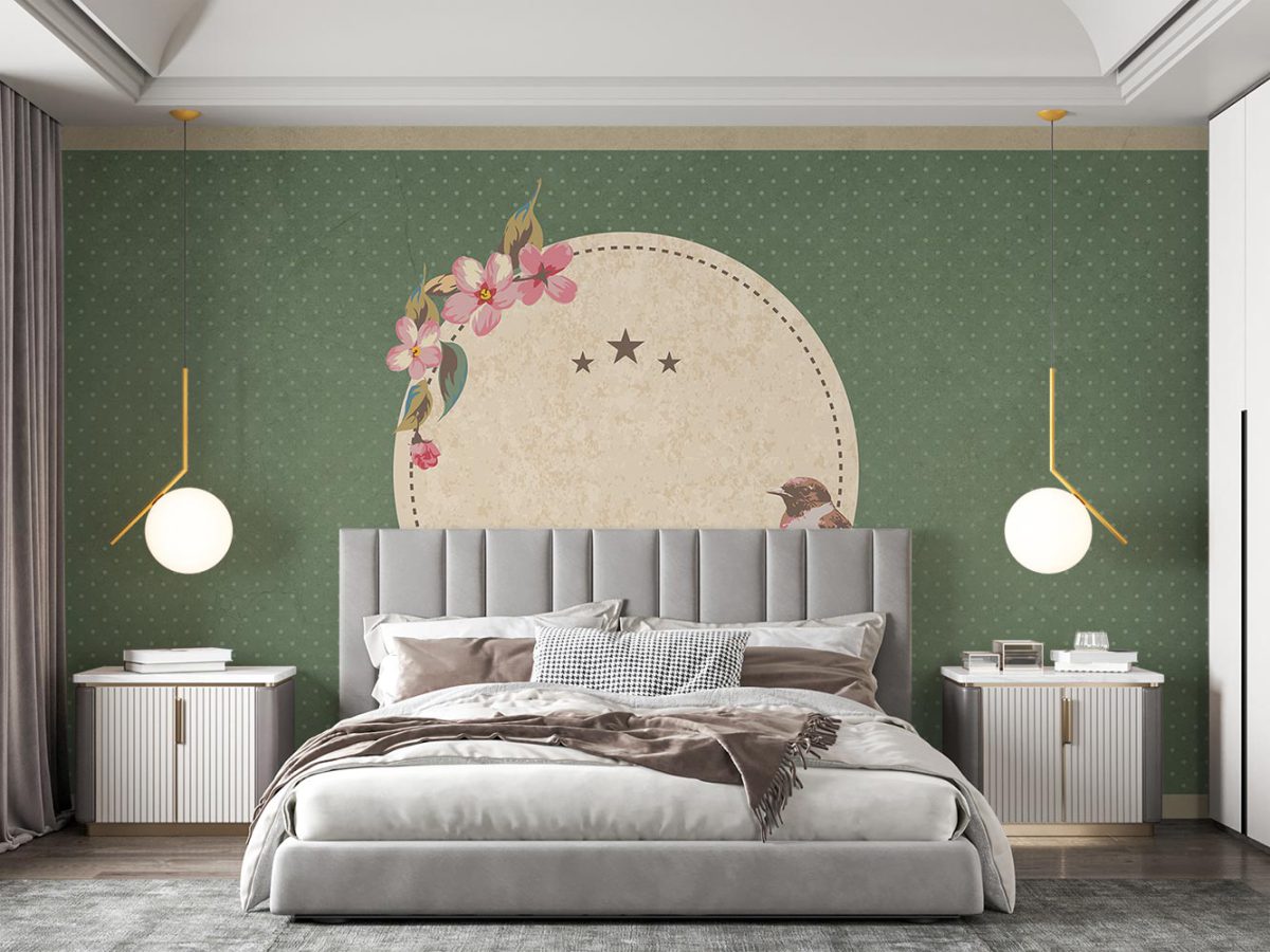 کاغذ دیواری اتاق خواب مدل گل و گنجشک W10215700