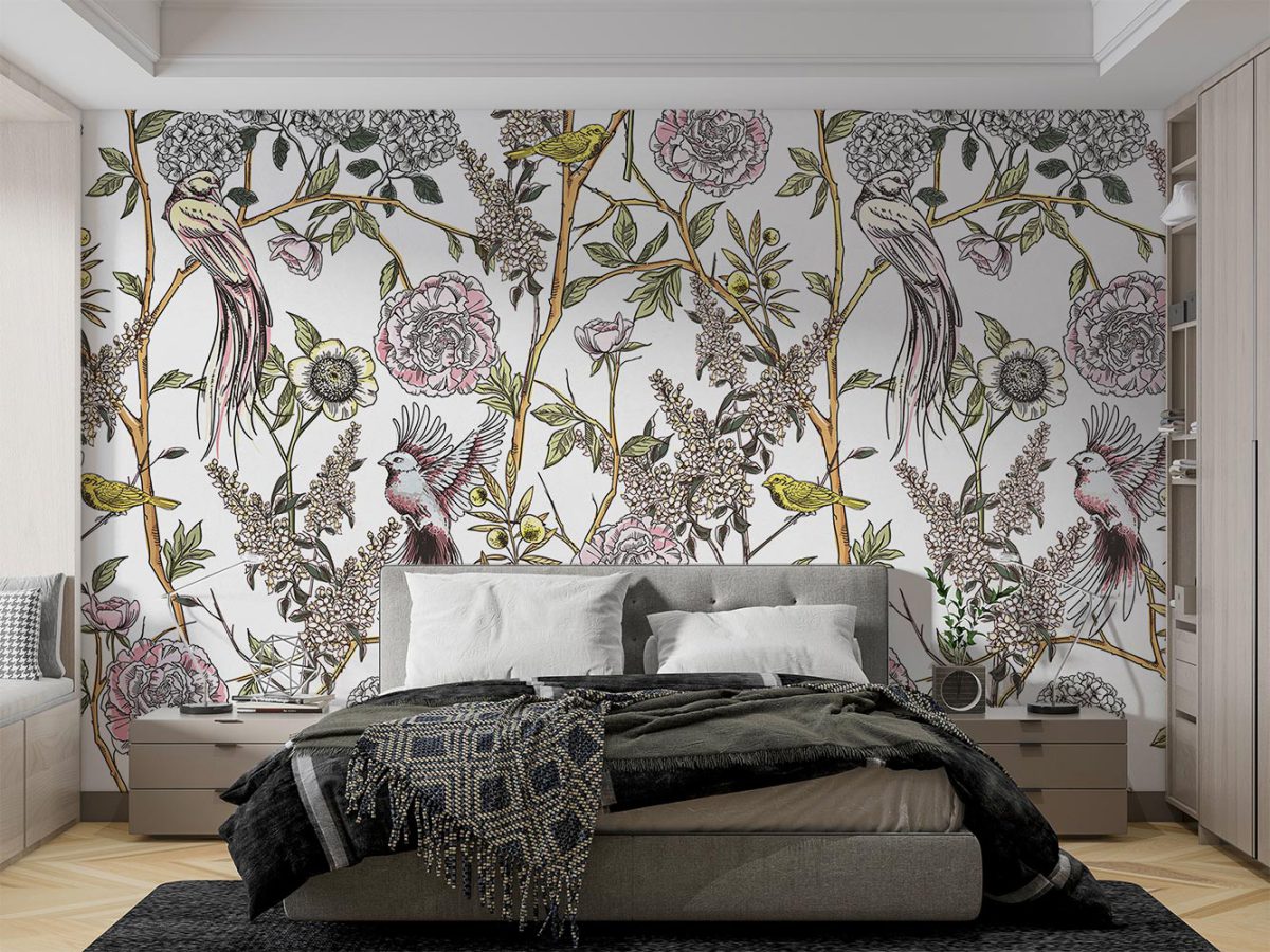 کاغذ دیواری اتاق خواب طرح گل و برگ W10221100