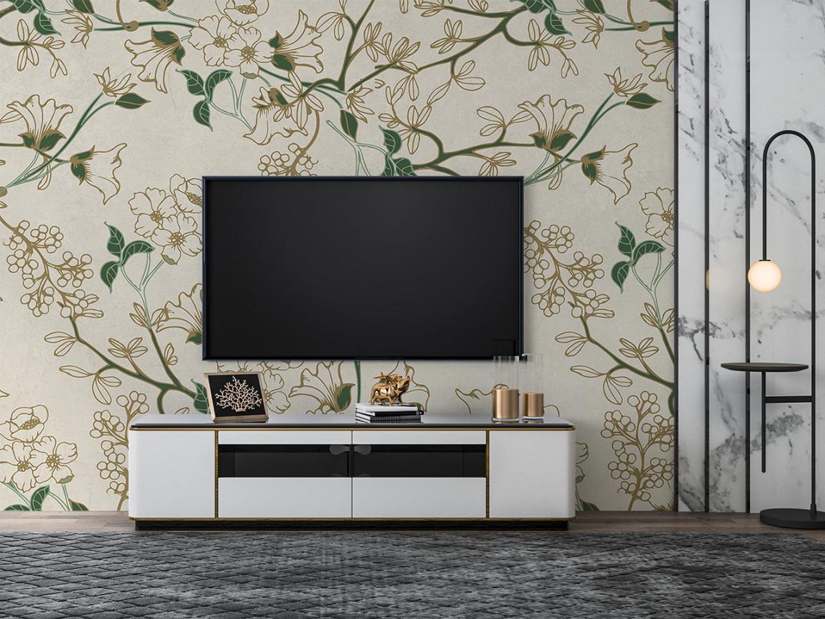 کاغذ دیواری پشت تلویزیون طرح کلاسیک گل گلی W10222800