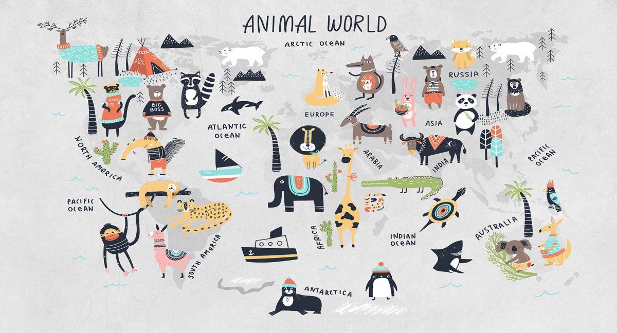 پوستر دیواری کودک نقشه حیوانات W10230600