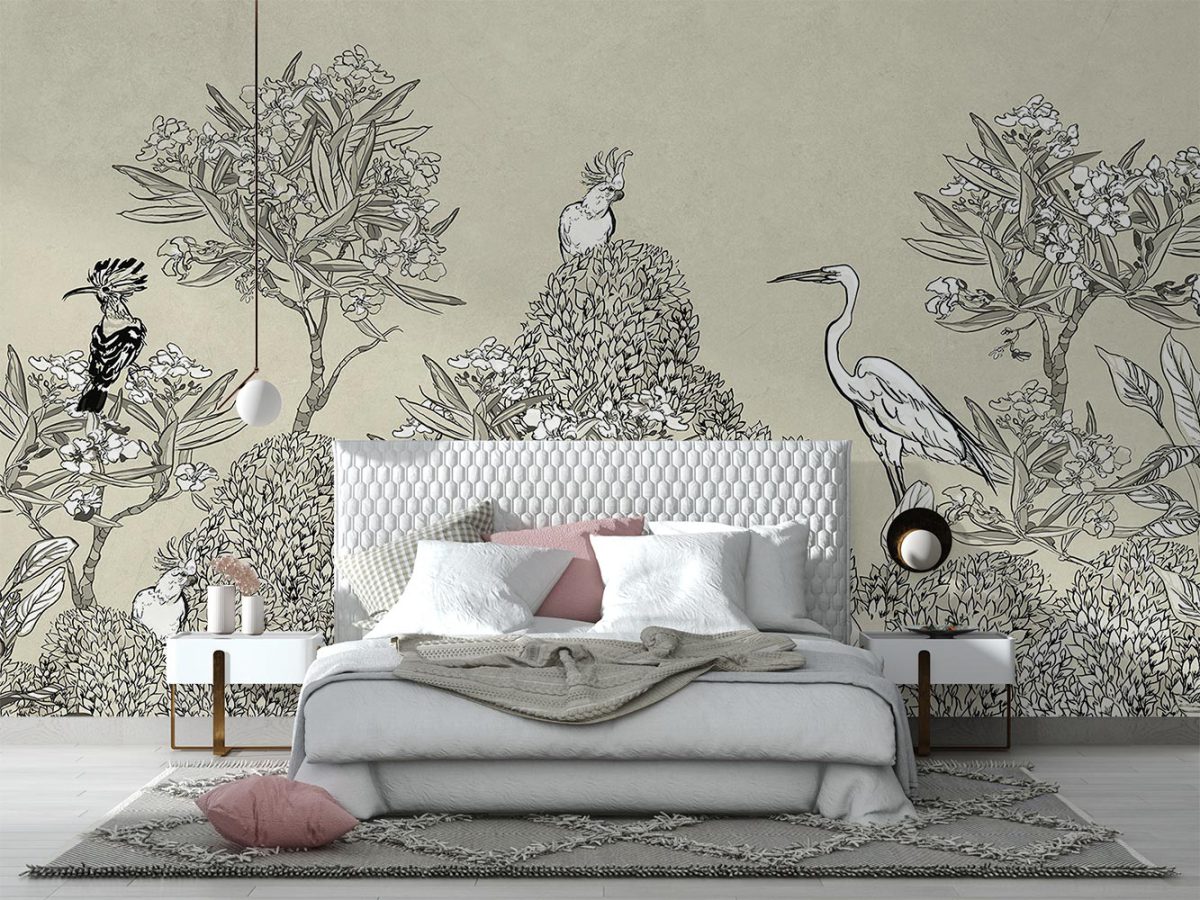 کاغذ دیواری اتاق خواب طرح کلاسیک برگ پرنده W10234600