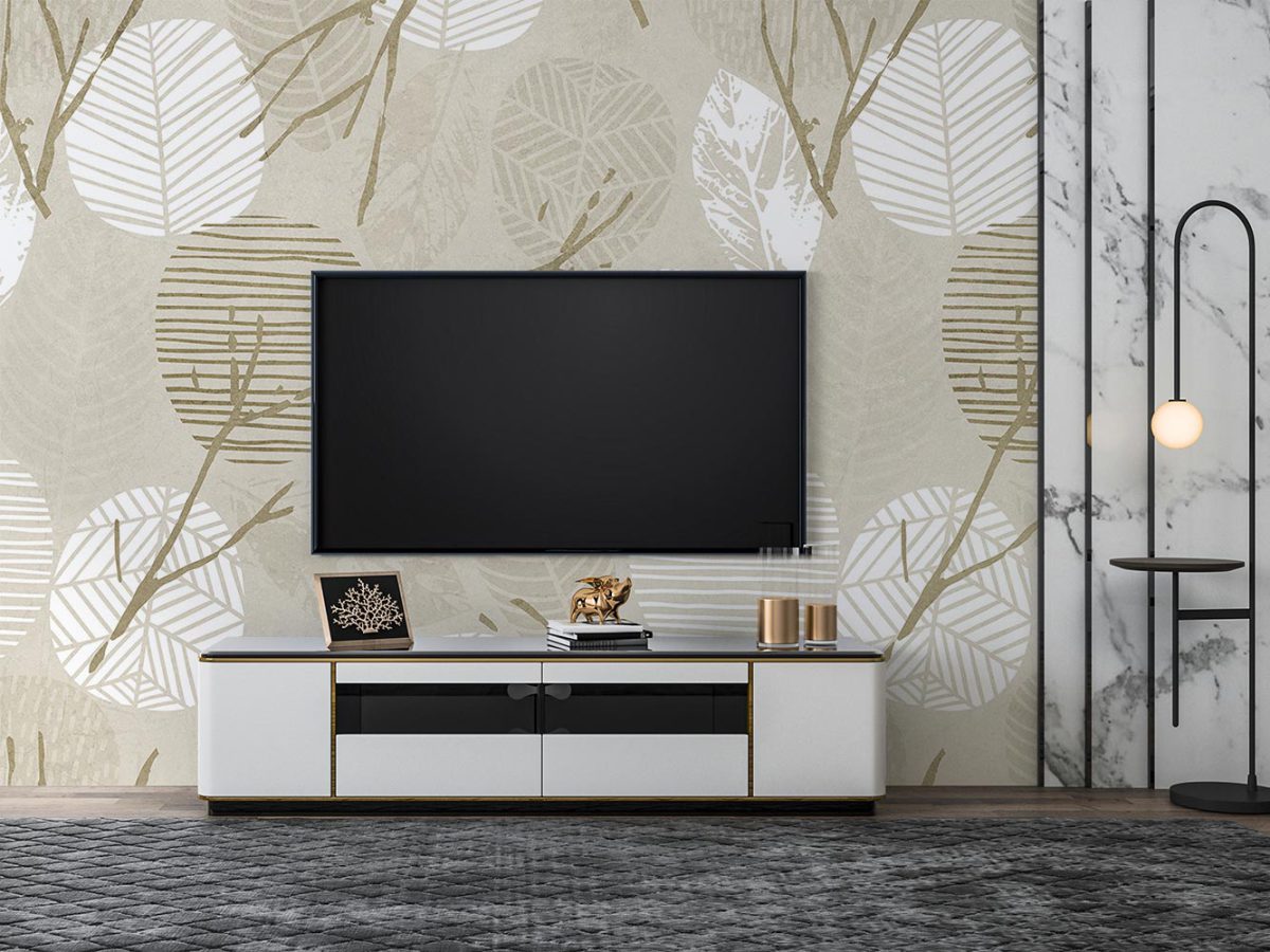 کاغذ دیواری پشت تلویزیون طرح مدل کلاسیک طرح برگ W10234700
