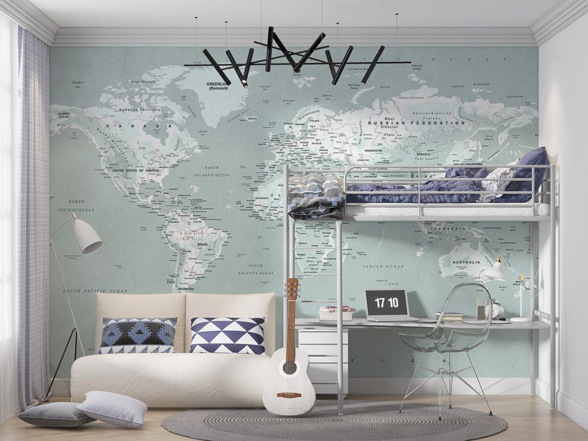 پوستر کاغذ دیواری پسرانه طرح نقشه جهان جدید W10240200
