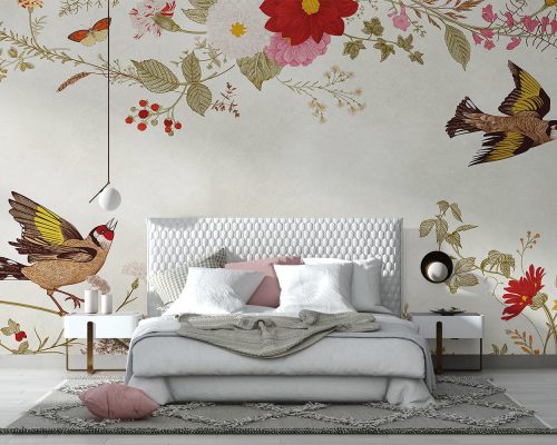 پوستر دیواری گل و پرنده W10245500