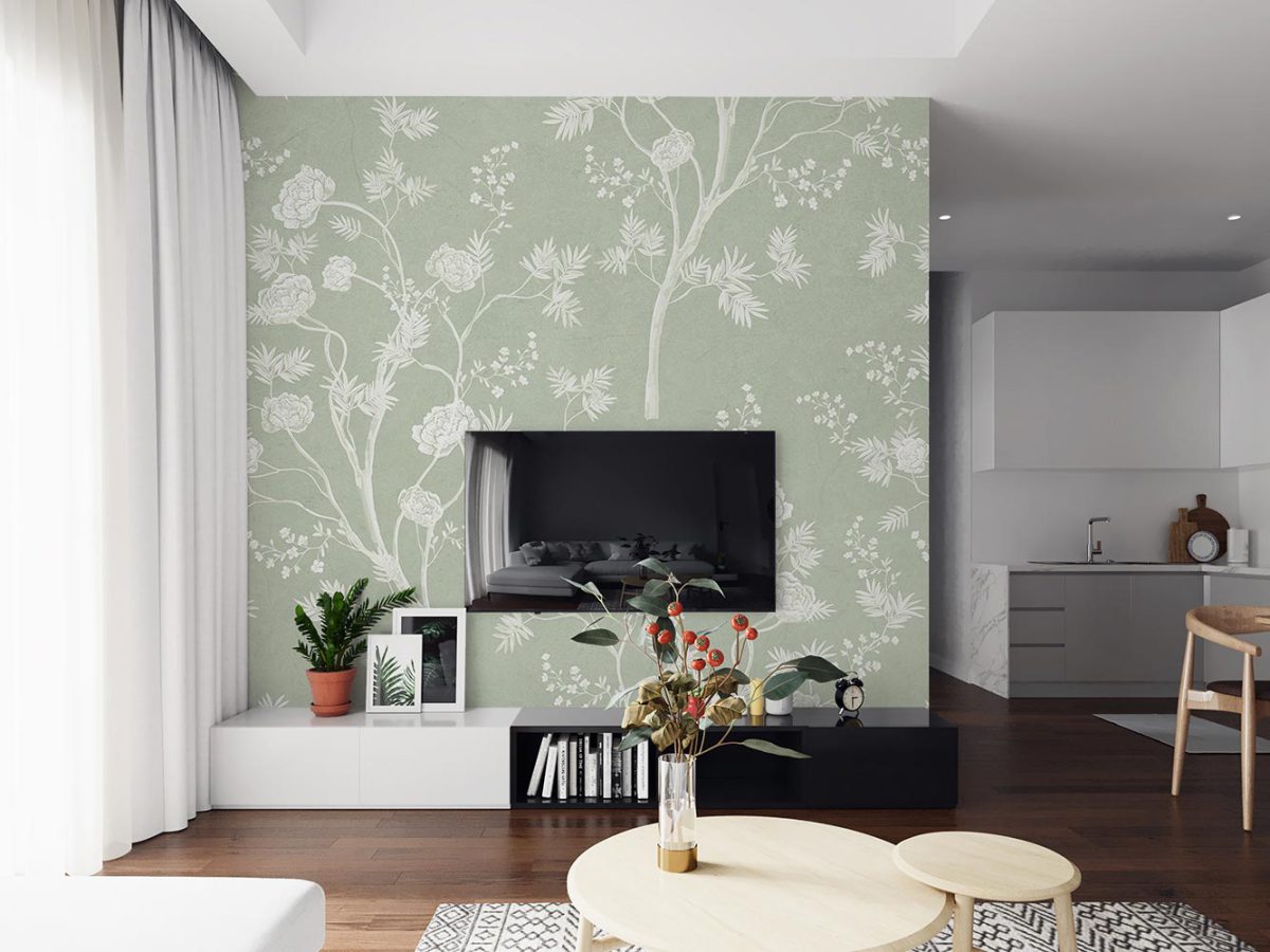 کاغذ دیواری پشت تلویزیون مدل گل ریز و شاخه W10245700