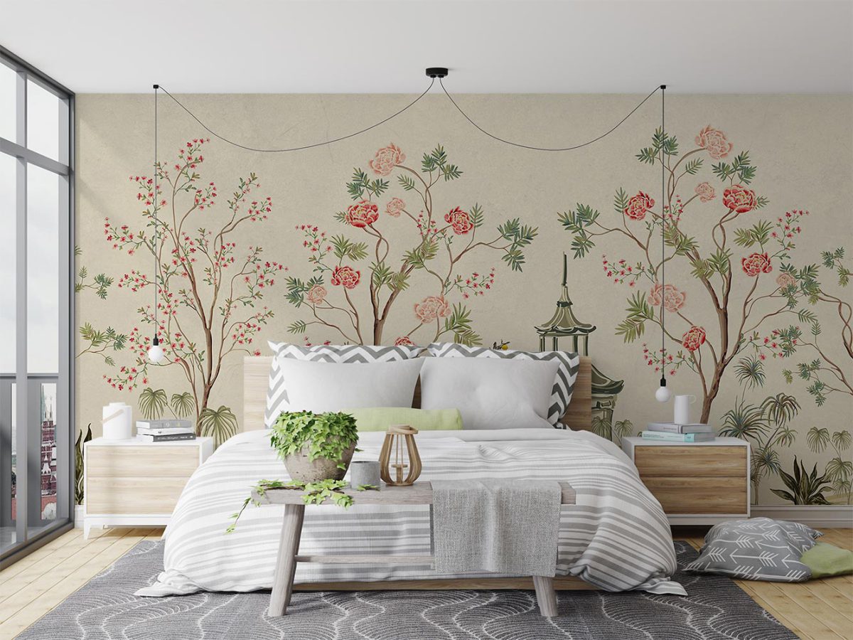 کاغذ دیواری اتاق خواب طرح گل شکوفه ژاپنی W10248500