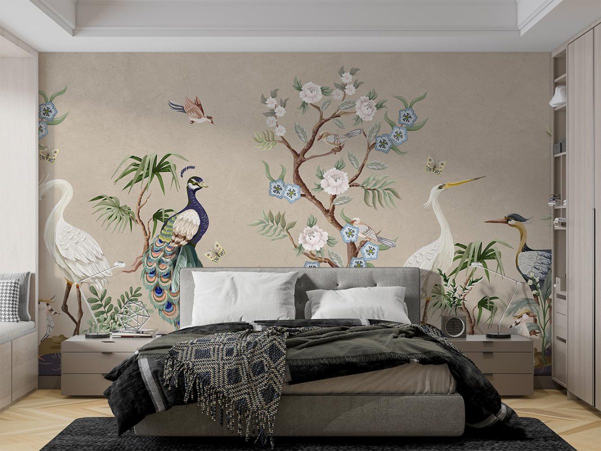 کاغذ دیواری طاووس و گل ژاپنی W10250200