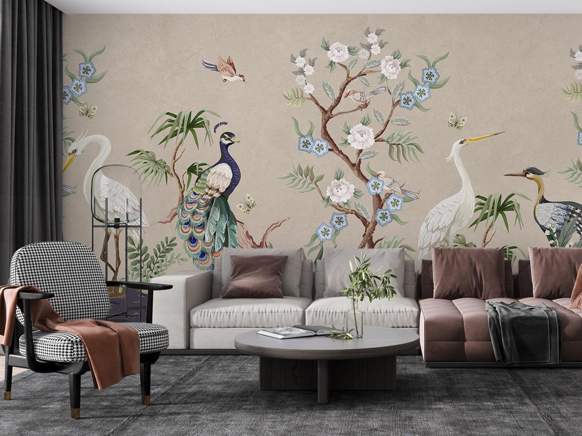 کاغذ دیواری طاووس و گل ژاپنی W10250200