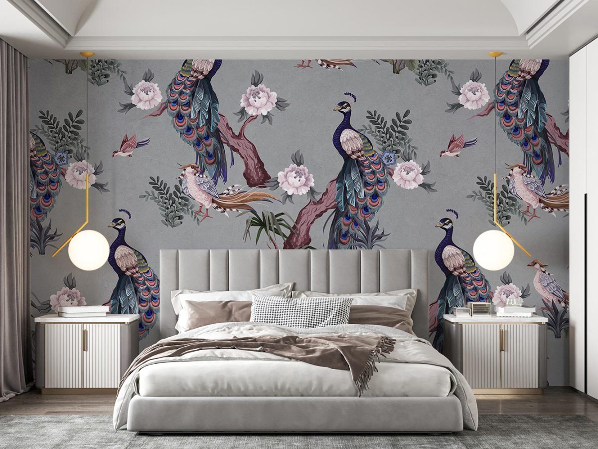 کاغذ دیواری اتاق خواب طرح طاووس W10250300