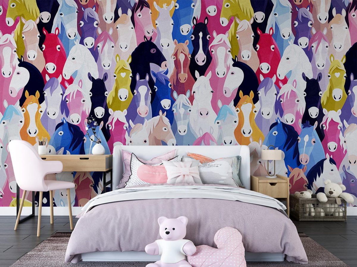 پوستر دیواری اتاق کودک دخترانه اسب رنگی رنگی W10253100