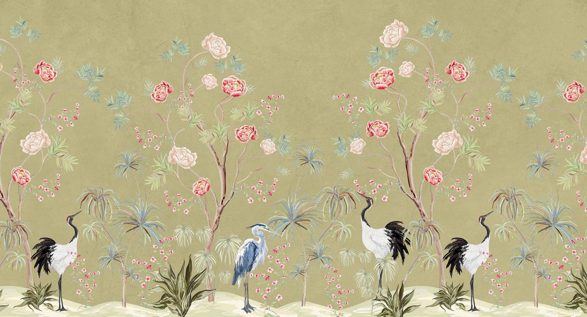 کاغذ دیواری لاکچری گل ریز و پرنده W10255200