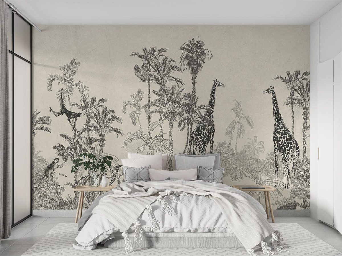 کاغذ دیواری اتاق خواب طرح زرافه و درخت W10260000