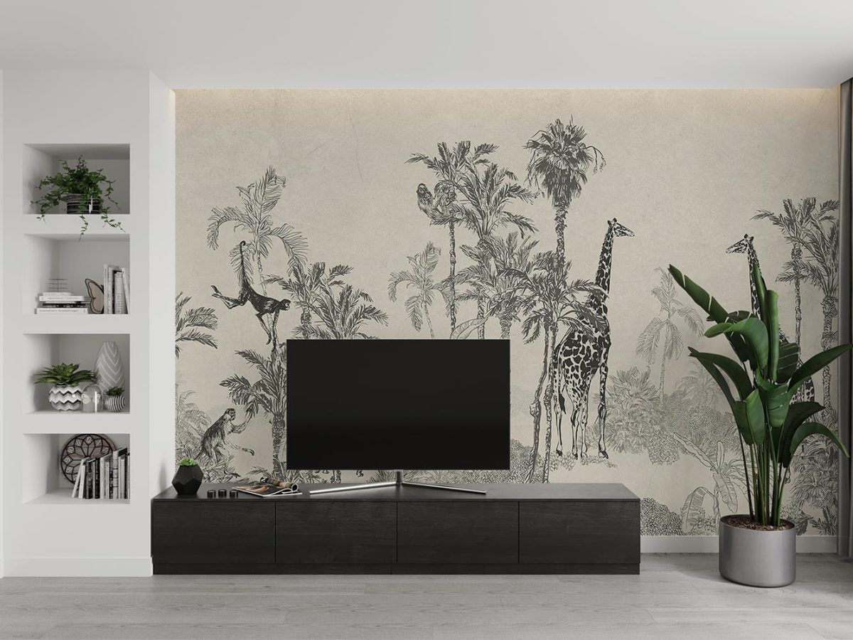 پوستر دیواری پشت تلویزیون طرح مدل زرافه و درخت W10260000