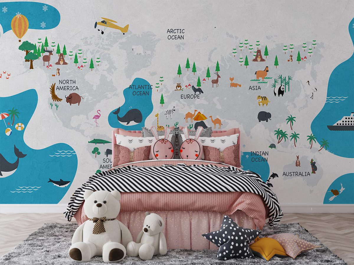 پوستر کاغذ دیواری کودک نقشه حیوانات W10260400