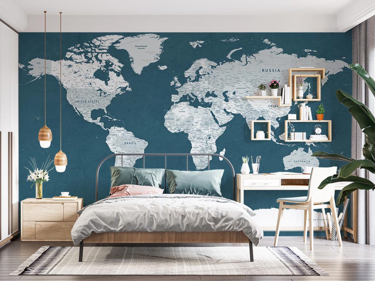 کاغذ دیواری پسرانه نوجوان طرح نقشه جهان جدید W10262500