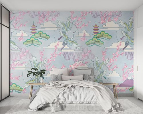 کاغذ دیواری طرح شکوفه و پرنده W10262600