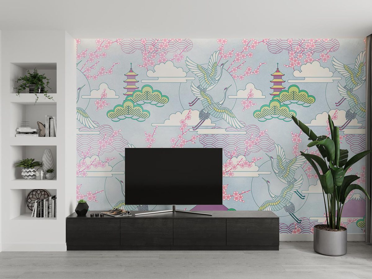 کاغذ دیواری طرح شکوفه و پرنده W10262600