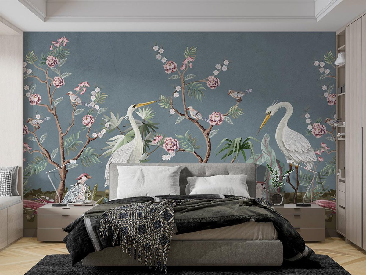 کاغذ دیواری شکوفه و پرنده W10263800